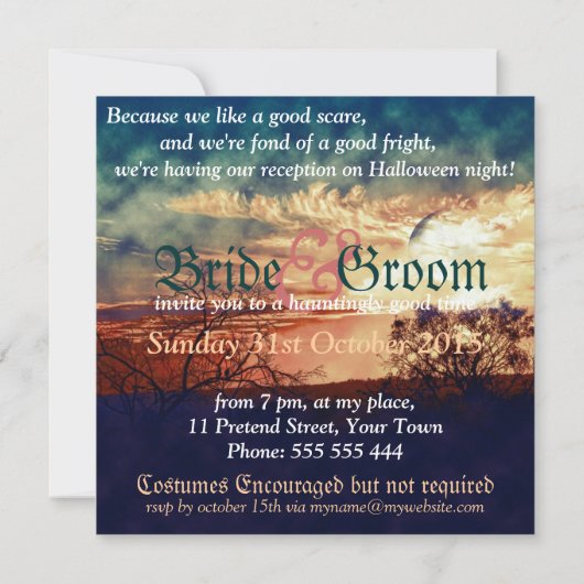 暗黒と嵐のゴシックのハロウィン結婚ズ 招待状 (裏面)