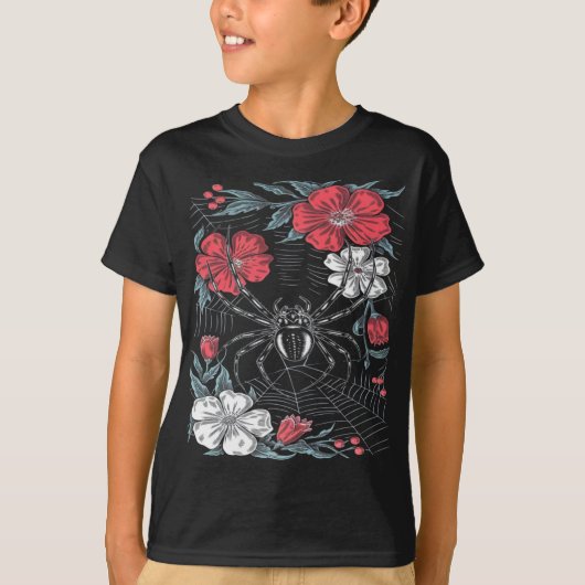 暗黒のロマンチックなクモのフローラ Tシャツ (正面)