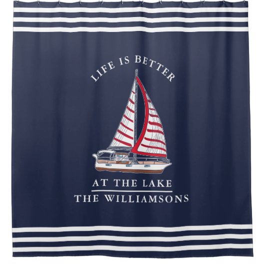 暮らしは赤紺航海の湖の方が好い シャワーカーテン (正面)