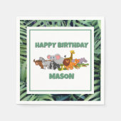 暴れろ！チャイルドジャングルアニマル誕生日紙ナップ スタンダードカクテルナプキン (正面)