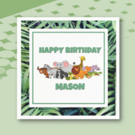 暴れろ！チャイルドジャングルアニマル誕生日紙ナップ スタンダードカクテルナプキン