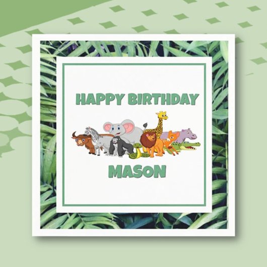 暴れろ！チャイルドジャングルアニマル誕生日紙ナップ スタンダードカクテルナプキン