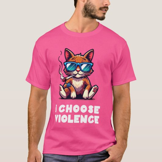 暴力に訴える シガーをくわえた面白い猫 サーカスティックD Tシャツ (正面)