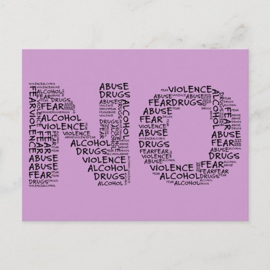 暴力、虐待、薬物、アルコール、恐怖に対してノーと言う ポストカード (正面)