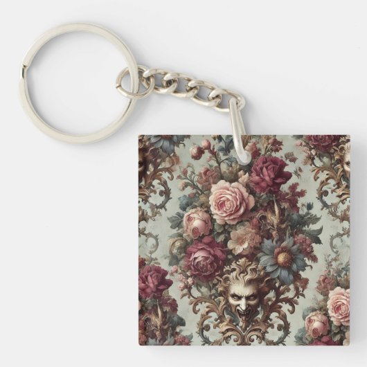 🌺暴動から開花 – ゴシック様式のバロックフローラ キーホルダー (正面)