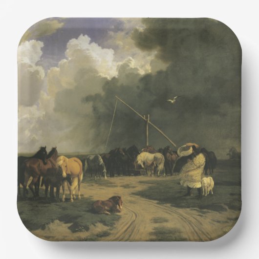 暴風雨のウマ科の馬 ペーパープレート (正面)