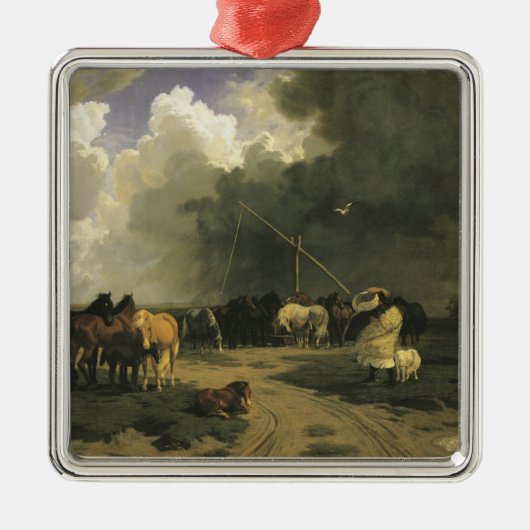 暴風雨のウマ科の馬 メタルオーナメント (正面)