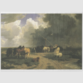 暴風雨のウマ科の馬 薄葉紙