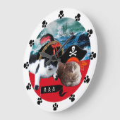 暴風雨の中の海賊猫と船 ラージ壁時計 (傾斜)