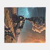 暴風雨の中の蒸気機関 フリースブランケット (正面(横))