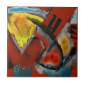 暴風雨-赤い背景とのデジタル抽象芸術 タイル (正面)