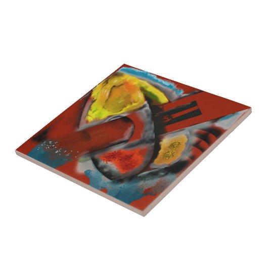 暴風雨-赤い背景とのデジタル抽象芸術 タイル (側面)