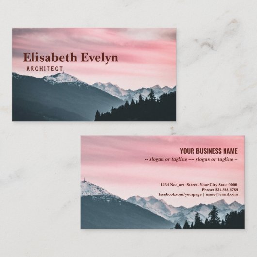 曇った空の下に雪が積もった山々 名刺 (正面/裏面)