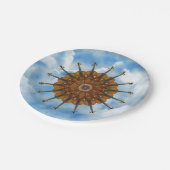 曇った青空のバイオリンのヒマワリ ペーパープレート (アングル)