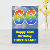 曇った青空、レインボーパターン "66" 誕生日 # カード (黄色い花)