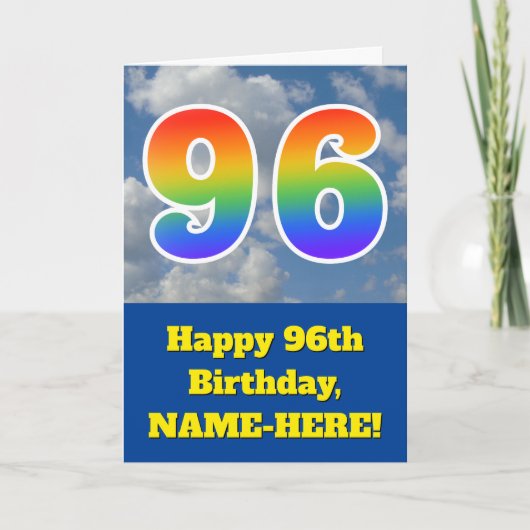 曇った青空、レインボーパターン "96" 誕生日 # カード (正面)