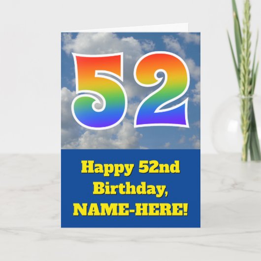 曇った青空、虹のパターン "52" 誕生日 # カード (正面)