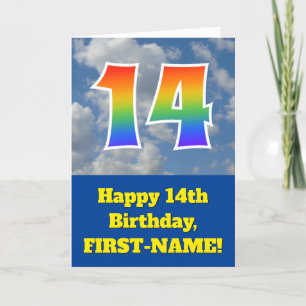 曇った青空、虹パターン"14"誕生日# カード