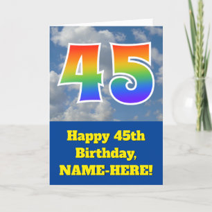 曇った青空、虹パターン"45"誕生日# カード