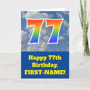 曇った青空、虹パターン"77"誕生日# カード