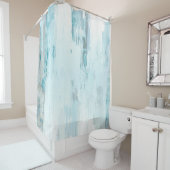 「曇った」ティール（緑がかった色）およびベージュ抽象美術 シャワーカーテン (インサイチュ)