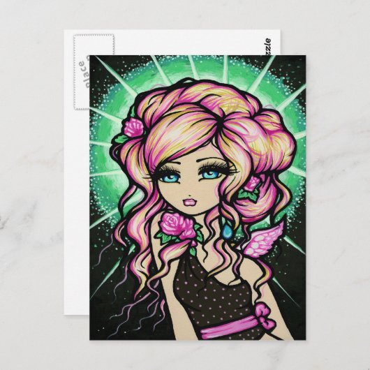 曇らされたばら色の天使のファンタジーの妖精の芸術の郵便はがき ポストカード (正面/裏面)