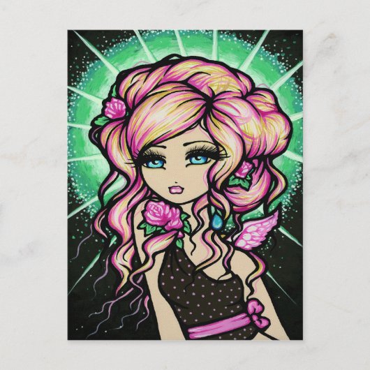 曇らされたばら色の天使のファンタジーの妖精の芸術の郵便はがき ポストカード (正面)