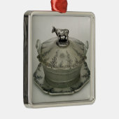 曇らされたガラスの基盤が付いているバター皿 メタルオーナメント (右)