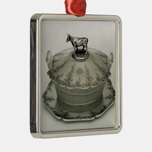 曇らされたガラスの基盤が付いているバター皿 メタルオーナメント (右)