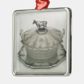 曇らされたガラスの基盤が付いているバター皿 メタルオーナメント (左)