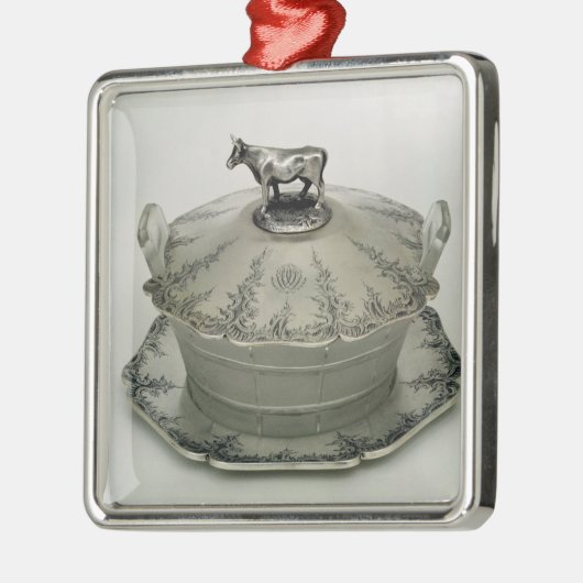 曇らされたガラスの基盤が付いているバター皿 メタルオーナメント (左)