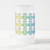 曇らされたガラス-かわいい虹のフクロウパターン フロストグラスビールジョッキ (中央)