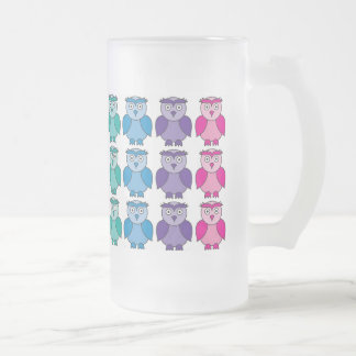 曇らされたガラス-かわいい虹のフクロウパターン フロストグラスビールジョッキ