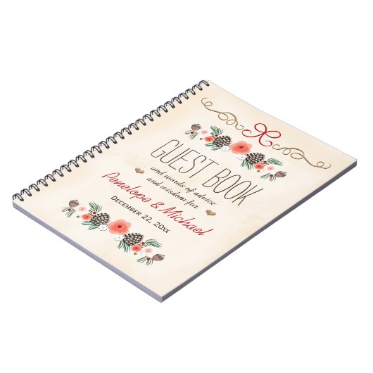 曇らされたマツ円錐形のクリスマスの結婚式のゲストBoook ノートブック (左側)
