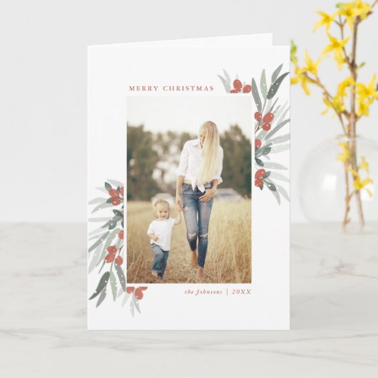 曇らされた果実、クリスマスの写真の挨拶状 カード (黄色い花)