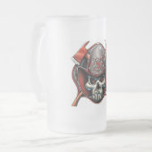 曇らされた16ozはビールステインのスカルの火の救助を曇らしました フロストグラスビールジョッキ (正面左)