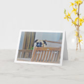 曇りの犬の肖像 カード (黄色い花)