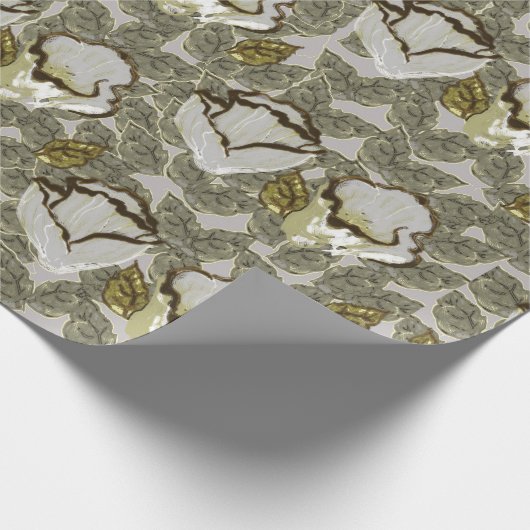 曇りエレガント銀クリームフローラ ラッピングペーパー (角)