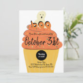 曇りカップケーキ幽霊衣装ハローウィンパーティ 招待状 (スタンド正面)