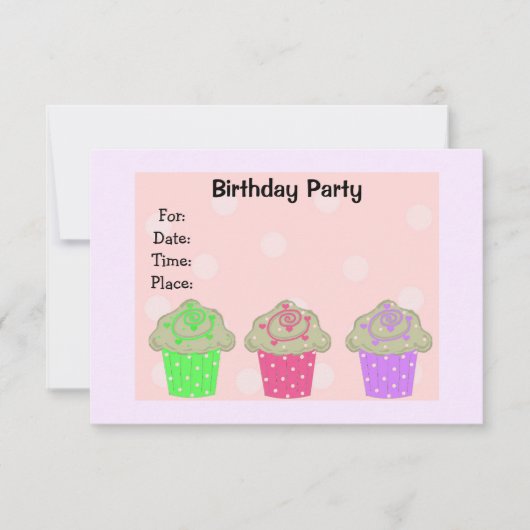 曇りカップケーキ誕生日パーティーの招待 招待状 (正面)
