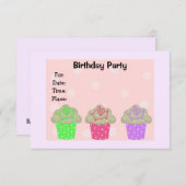 曇りカップケーキ誕生日パーティーの招待 招待状 (正面/裏面)