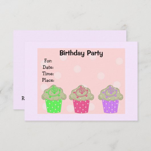 曇りカップケーキ誕生日パーティーの招待 招待状 (正面/裏面)