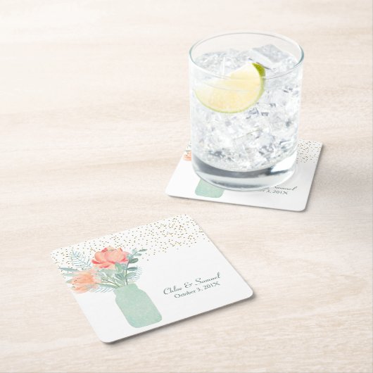 曇りガラスのメイスン結婚ジャー スクエアペーパーコースター (インサイチュ)