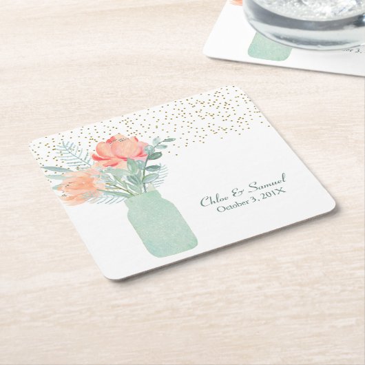 曇りガラスのメイスン結婚ジャー スクエアペーパーコースター (アングル)