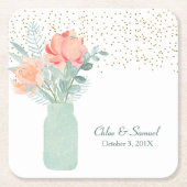 曇りガラスのメイスン結婚ジャー スクエアペーパーコースター (正面)