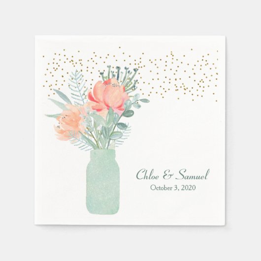 曇りガラスのメイスン結婚ジャー スタンダードカクテルナプキン (正面)