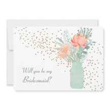 曇りガラスのメイソンジャールフローラ花嫁招待状