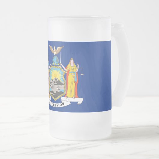 曇りガラス製マグカップとニューヨーク州旗 フロストグラスビールジョッキ (正面右)