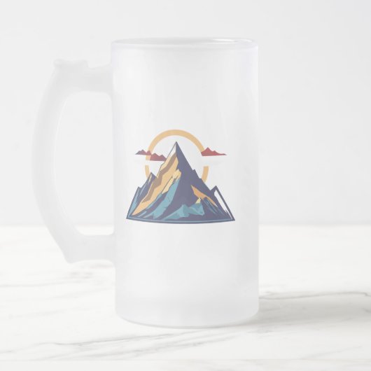 曇りガラス製マグカップ16オズ – 穏やかな山の威厳 フロストグラスビールジョッキ (左)