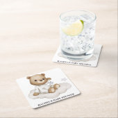 曇りテディベア赤ちゃんシャワーコースター スクエアペーパーコースター (インサイチュ)